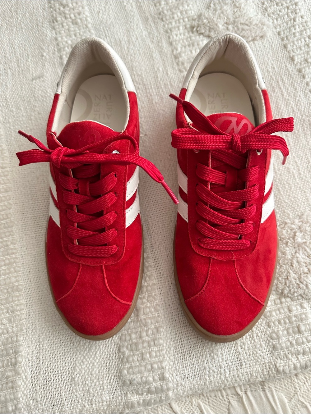 Naturalizer Red Suede Sneakers with White Stripes